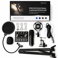 V10 BM-800 Podcast Condenser Microphone Set with Live Sound Card & Adjustable Scissor Arm Stand
