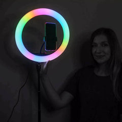 RGB Ringlight 26 CM MJ26 With Mobile Holder Adjustable Lighting For Photography Video Recording Makeup And Live Streaming