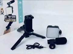 AY-49 Vlogging Kit | Portable Video Recording Setup with LED Light, Shotgun Mic & Flexible Tripod