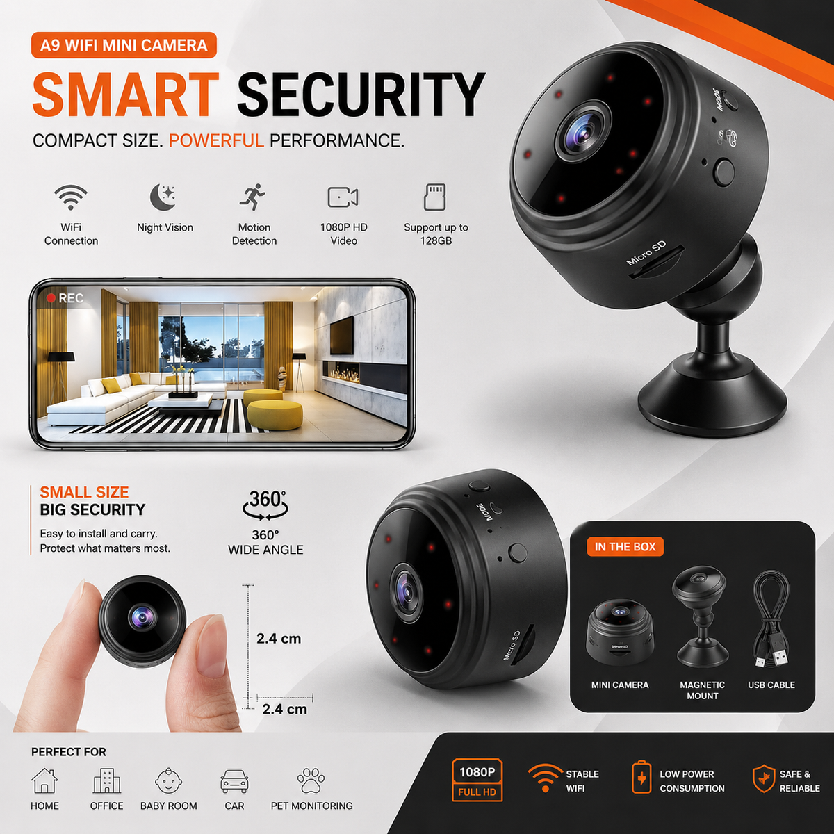 A9 Mini WiFi Camera 1080P HD Wireless Security Camera