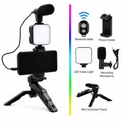 AY-49 Vlogging Kit | Portable Video Recording Setup with LED Light, Shotgun Mic & Flexible Tripod